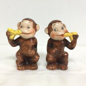 Vintage Monkeys Eating Bananas Salt & Pepper Shaker Set - Japan
